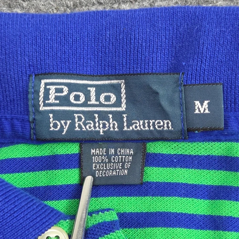 Polo Ralph Lauren Shirt Mens M Blue Green Striped Short Sleeve Preppy Y2K Ivy